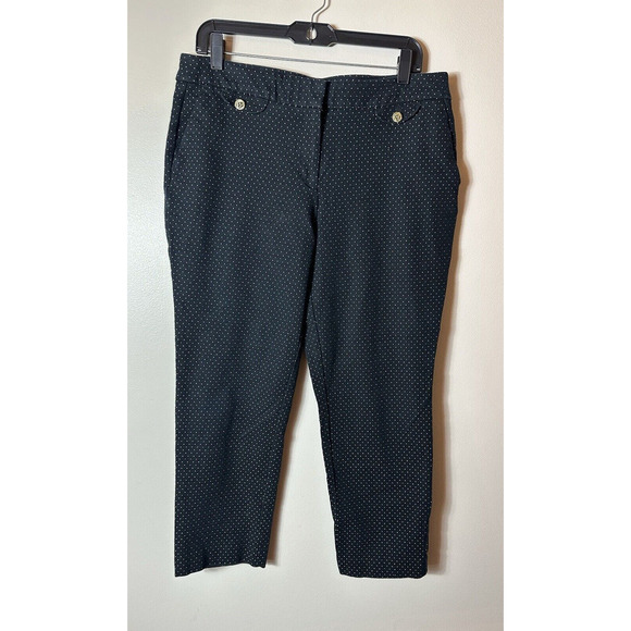 Anne Klein Pants Womens 14 Black Polka Dots Chino Straight Ankle Regency Retro - Picture 1 of 9